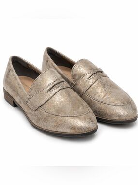 Clarks Penny Loafers Copper Metallic Slip On Comfort Flats Casual Chic 8.5W